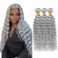 Grey Bundles Human Hair Silver Deep Wave Bundle Niegmeag Brazilian Virgin Remy Hair 3 Bundles 24 26 28 Inch Double Weft Soft And Silky Gray Deep Wave Bundle