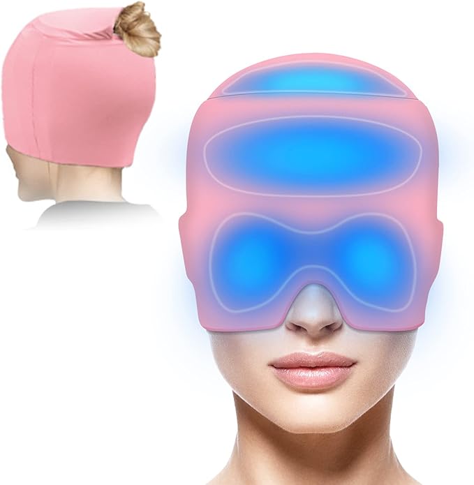 Migraine Relief Cap with Gel Top Coverage, Headache Relief Hat for Migraine Sinus Tension Stress Pain Relief, Migraine Ice Head Wrap Ice Gel Packs Hot Cold Therapy Headache Relief Cap