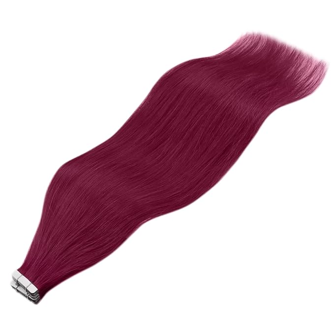 YoungSee Human Hair Tape in Extensions Magenta Tape in Hair Extensions Red 14 Inch Tape-Ins Human Hair Extension Real Human Hair Colorful 10pcs 25g For Diy Glam Look