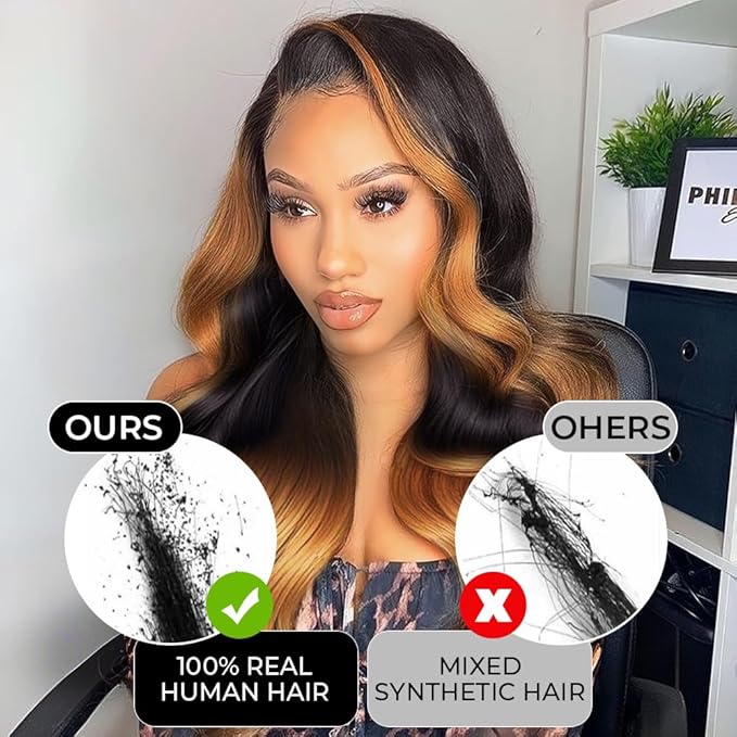 250% Density 13x6 Lace Front Wigs Human Hair Pre Plucked Body Wave HD Transparent Ombre Lace Front Wigs Glueless Wigs Human Hair 13x6 Balayage Wigs Human Hair Wigs 1B30 For Women 28inch