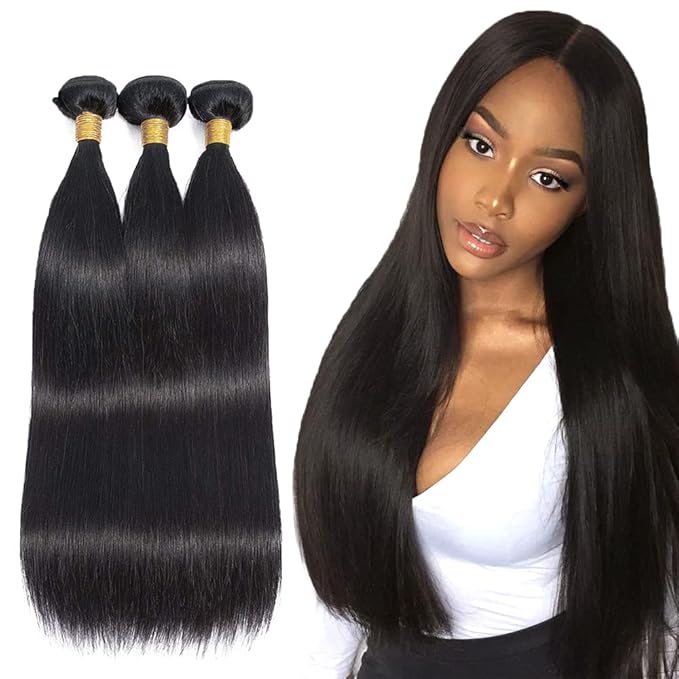 Bundles Human Hair Color 1B Straight Bundle Brazilian Virgin Soft and Silky Remy Hair 3 Bundles 24 26 28 Inch Double Weft Natural Black Straight Bundle Hair Weave 300g