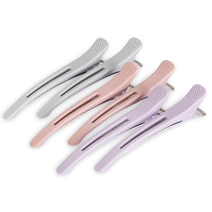 Hair Clips for Styling Sectioning - 6 PCS No Crease Hair Clips for Women - Non Slip Duck Billed Hair Roller Clips with Silicone Band - Salon Hair Sectioning Clips - Gray