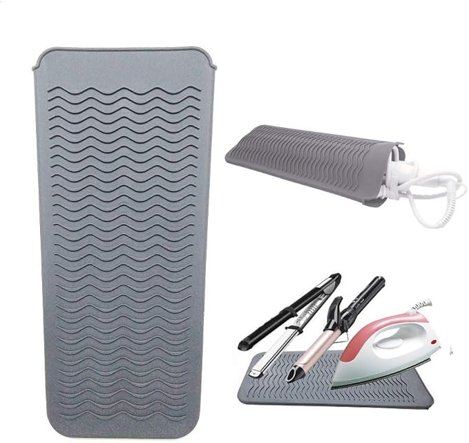 Heat Resistant Silicone Mat Pouch,Hair Styling Tools for Curling Irons, Flat Irons, Hair Straightener， 11.5 * 6 Inches, Food Grade Silicone, Grey