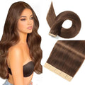 Tape in Hair Extensions Human Hair Chocolate Brown Hair Extensions 18 Inch 20pcs Remy Straight Human Hair Tape in Extensions Skin Weft Tape Extensions Human Hair