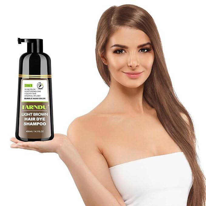 Light Brown Hair Dye Shampoo, 3 in 1 Instant Hair Color with 15 Min Gray Coverage, Natural Semi-Permanent Herbal Shampoo for Men & Women
