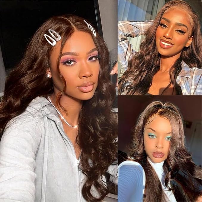 Color 4 Body Wave Bundles Human Hair Brown Bundles 22 24 26 Inch Niegmeag Brazilian Virgin Soft and Silky Remy Hair Extensions Double Weft Chocolate Brown Body Wave Bundle 300g