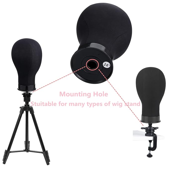 Wig Head 24Inch Canvas Block Head Wig Stand with Mannequin Head for Making Wigs Display Styling