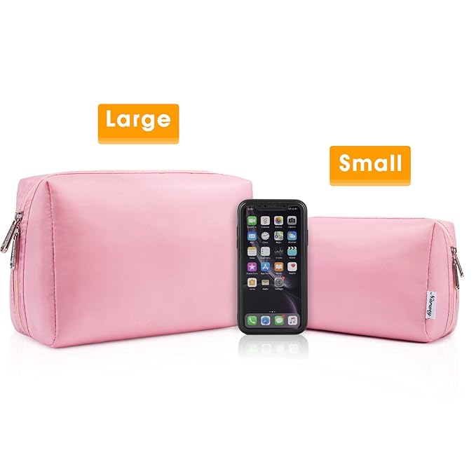 Narwey Cute Makeup Bag Travel Cosmetic Bag Organizer Toiletry Bag Make Up Bags with Compartments for Women Girls (Large, Pink)