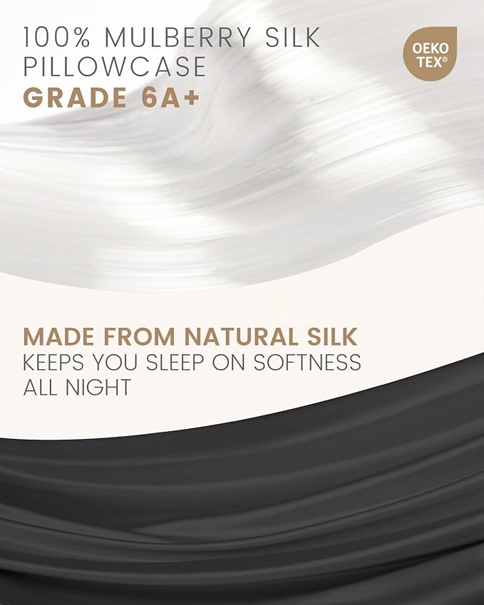 THXSILK Set of 2 100% Mulberry Silk Pillowcase for Hair and Skin, Both Sides 19 Momme Pure Natural Silk Pillowcases, Soft and Breathable Black Zipper Pillowcases, Queen Size 20"×30"