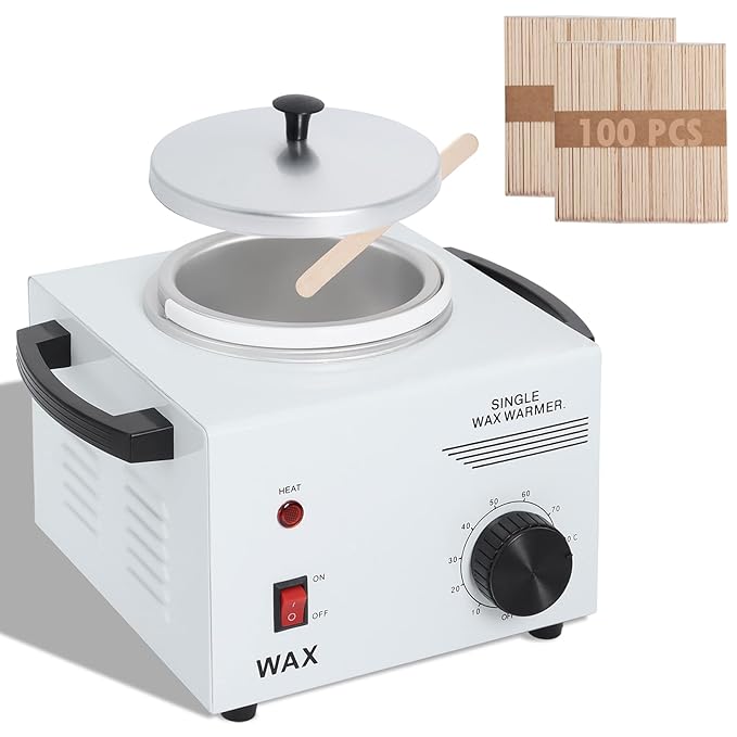 Podoy Wax Warmer for Hair Removal, Professional Single Wax Warmer Pot Melter Heater with Adjustable Temperature Set, Home Spa & Salon Electric Waxing Machine with 200pcs Sticks