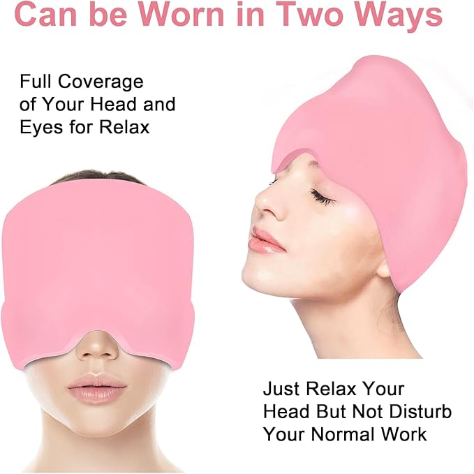 Headache Relief Cap With Reusable 360 Ice Gel Pack - Wearable Migraine and Tension Relief Hat for Puffy Eyes, Sinus & Stress - One Size Fits All