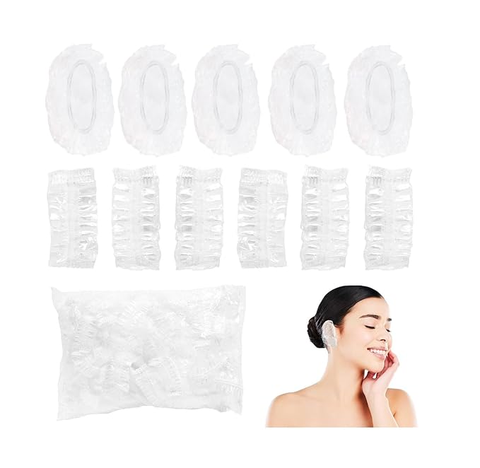 200 PCS Disposable Ear Covers for Shower, Clear Plastic Ear Shower Caps, Waterproof Ear Protectors for Hair Dye