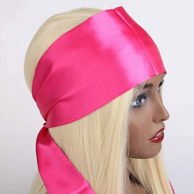 XTREND Women's Satin Edge Scarves for Hair Laying Scarf for Lace Wig Non Slip Wrap Wigs Grip Band for Yoga, Makeup, Facial, Sport, Satin Scarf for Natural Hair (1 pc, Pink#)