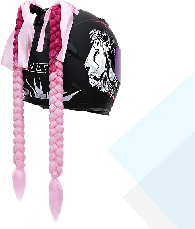 SEGO 1PCS/2PCS Helmet Pigtail Braids with Detachable Suction Cup Bowknot Ponytail Hair Many Colors (Helmet not Included)
