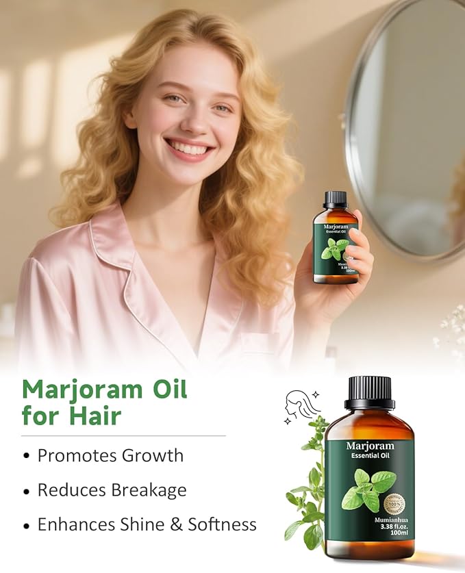 Pure Marjoram Essential Oil, Mumianhua Natural Herbaceous Oil for Bedroom Serenity & Natural Shield, Aromatherapy for Evening Ease, Outdoor Protection, Diffuser, Massage & Skin Care, 3.38 Fl Oz