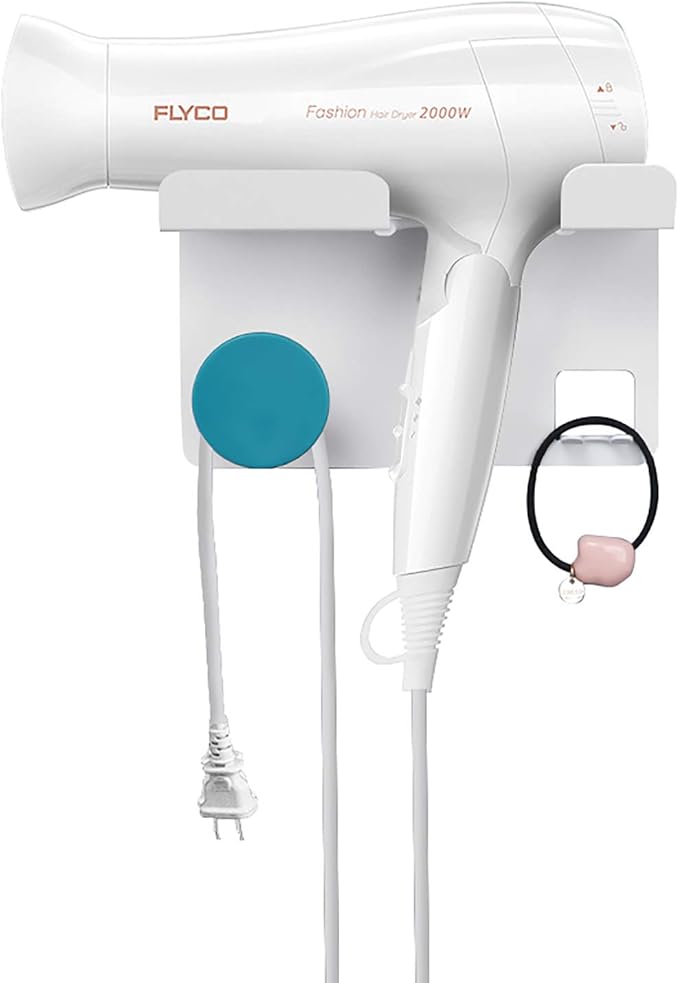Hair Dryer Stand Holder Wall Mounted, New Upgrade Punching Or Nails-Free Glue Two Ways Blow Dryer Holder Rack Organizer for Dyson Supersonic Hair Dryer(White+Blue)