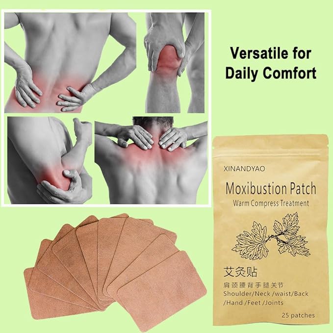 25 Patches Moxibustion Herbal Warming Patch – Mugwort Self-Heating Pads, Comfort for Back, Neck, Shoulder, Knee & Joints, Traditional Chinese Inspired (12 * 8cm)