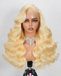 18 Inch 613 13x6 Lace Front Wig Human Hair 180 Density Blonde Wig Human Hair Body Wave 100% Real Human Hair True Length Random Dyeing No Shedding No Synthetics Triple Lifespan 3X