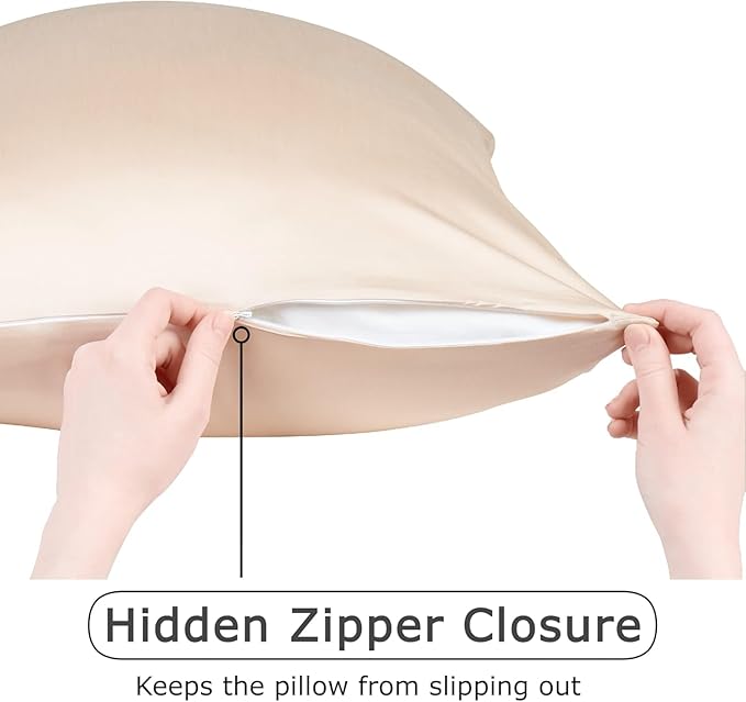 Anti Acne Pillowcase - Standard Size 20"x26" with Zipper, Premium 75% Viscose Derived from Bamboo, 25% Modal Blend, Beige, 1 Piece - Cooling Silky Satin Pillow Case - Oeko-TEX Certified