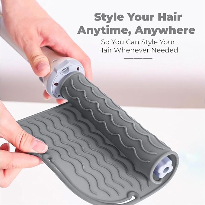 Silicone Hair Tool Holder & Heat Mat - Heat Resistant Mat for Hair Tools, Flat Iron, Curling Iron, Anti Heat Pad for Hair Straighteners - Professional Soft Rubber Pad & Flat Iron Cover