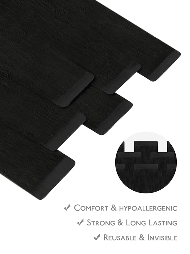WENNALIFE Fuller Tape in Hair Extensions Human Hair, 18 inch 20pcs 80g Jet Black Remy Hair Straight Tape in Extensions Thicker Skin Weft Tape Ins Extensiones De Cabello Humano