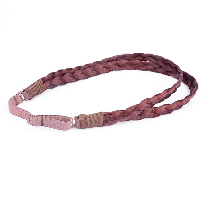 DIGUAN Double Three Strand Synthetic Hair Braided Headband Hairpiece Extension Women Girl Beauty accessory (Burgundy)