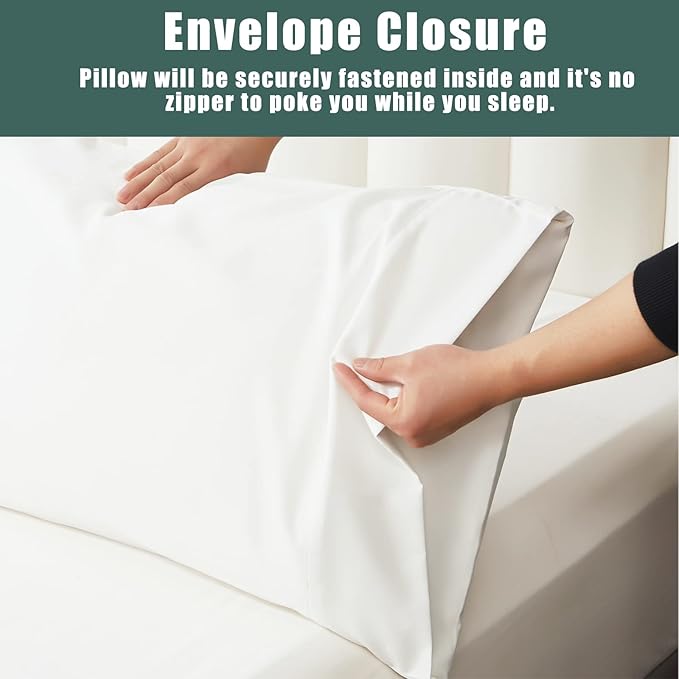 TELUS White Pillow Cases Standard Size 2 Pack, Bamboo Rayon Cooling Pillowcases with Envelope Closure, Cool & Breathable Pillow Cover for Hot Sleepers and Night Sweats, 20x26 inch