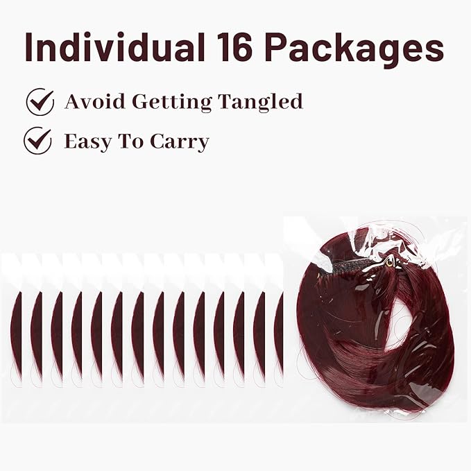16 Pcs Burgundy Hair Extensions Curly Wavy Clip in Synthetic Hair Extensions,Colored Party Highlights Hairpiece Streak for Girls Women Kids Christmas Cosplay Party Gift(Wine Red)