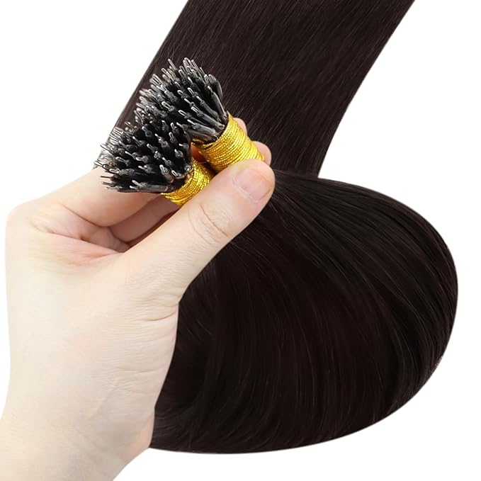 YoungSee Nano Ring Hair Extensions Dark Brown Nano Bead Hair Extensions Real Human Hair Brown Nano-Tip Hair Extensions Human Hair 22 Inch Nano-Link Hair Extension for Long Hair 50s 50g