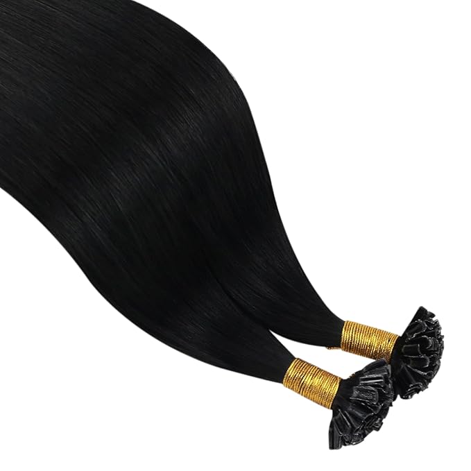 YoungSee U tip Hair Extensions Black U Tip Hair Extensions Human Hair Jet Black 16 Inch Keratin Tip Extension Real Human Hair Silky Smooth Texture 1g/s 50s/50g for School