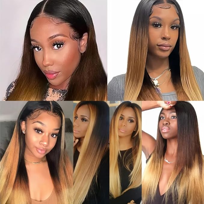 Ombre Bundles Human Hair Brown Straight Bundle Brazilian Virgin Remy Hair 3 Bundles 20 22 24 Inch Niegmeag Double Weft 3 Tone Brown and Honey Blonde Straight Bundle Hair Weave 300g