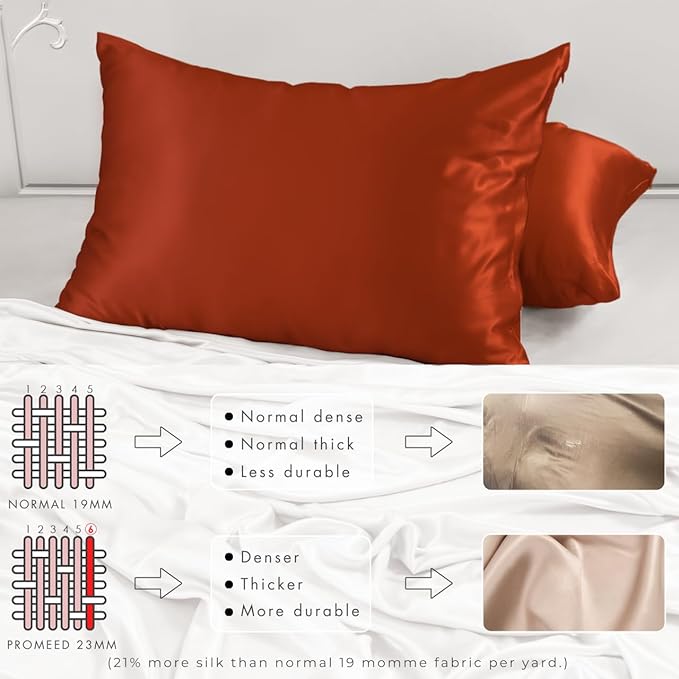 PROMEED 23 Momme Silk Pillowcase for Hair and Skin, Both Sides Upgraded Grade 6A+ Mulberry Silk Pillow Case with Zipper, Cooling Pillow Cases for Hot Sleepers (King 20"x36", Dusk)