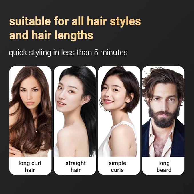 Cordless Hair Straightener Brush Portable on The go Comb for Travel 30s Fast Heating USB Rechargeable Dual Power Supply LCD Display with Pouch (Black)