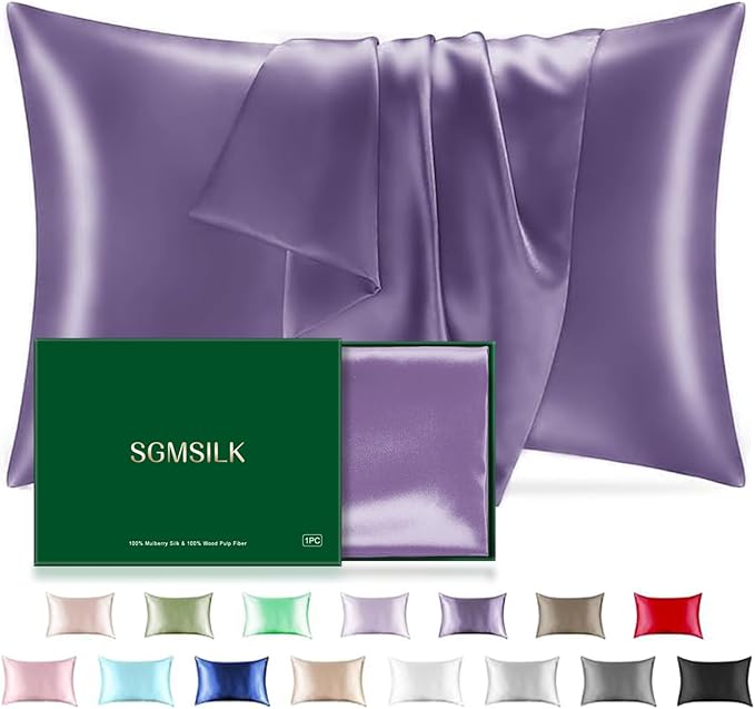 Mulberry Silk Pillowcase for Hair and Skin, SGMSILK 22 Momme Natural Silk Pillow Cases with Zipper, 6A Soft and Smooth Single Sided Pure Silk Pillow Cover (Dark Purple, Standard 20"x26")