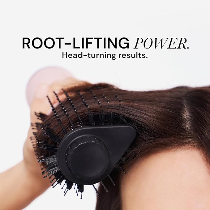 L'ANGE HAIR Le Volume Elevé 65MM 2-in-1 Titanium Brush Dryer | Dry and Style | Unique Teardrop Shape Barrel | 3 Heat Settings | 360° Vented Airflow | Ionic Technology for Frizz-Free Styling (Black)