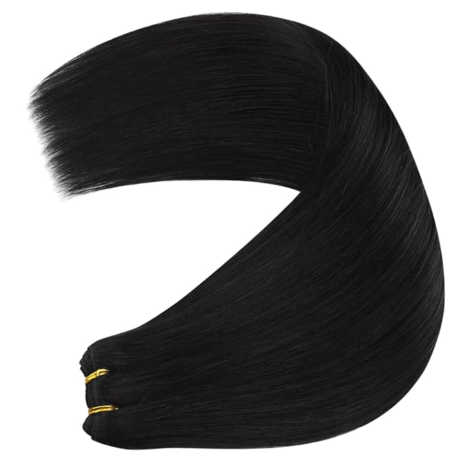 YoungSee 24 inch Black Hair Extensions Weft Sew in Hair Extensions Jet Black Weft Hair Extensions Human Hair Long Straight Remy Hair for Natural Look 100G