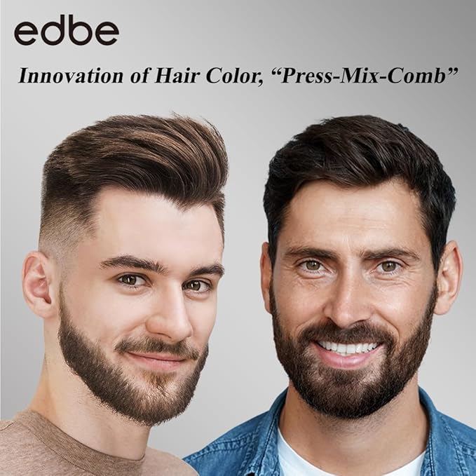 Edbe Hair Color Easy Comb Oriental Black (2 Pack) - Grey Hair Mustache and Beard Coloring for Men with One Application Kit…