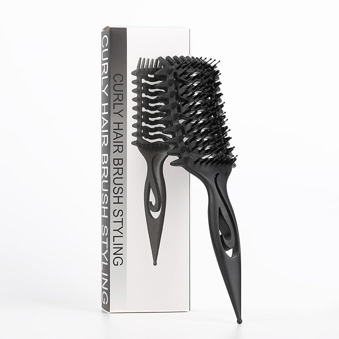 Curl Defining Brush, Curly Hair Brush for Detangling Shaping and Styling Curly Hair, Vented Candy Brush for Wet or Dry Hair Types for Women and Girl, Defining with Side Gear, Reduces Frizz (Black)