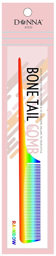 DONNA Bone Tail Comb – Assorted Color Pastel Styling Comb for Sectioning, Volume & Parting – Fine Tooth Hair Comb for Women, Men & Professionals (RAINBOW)