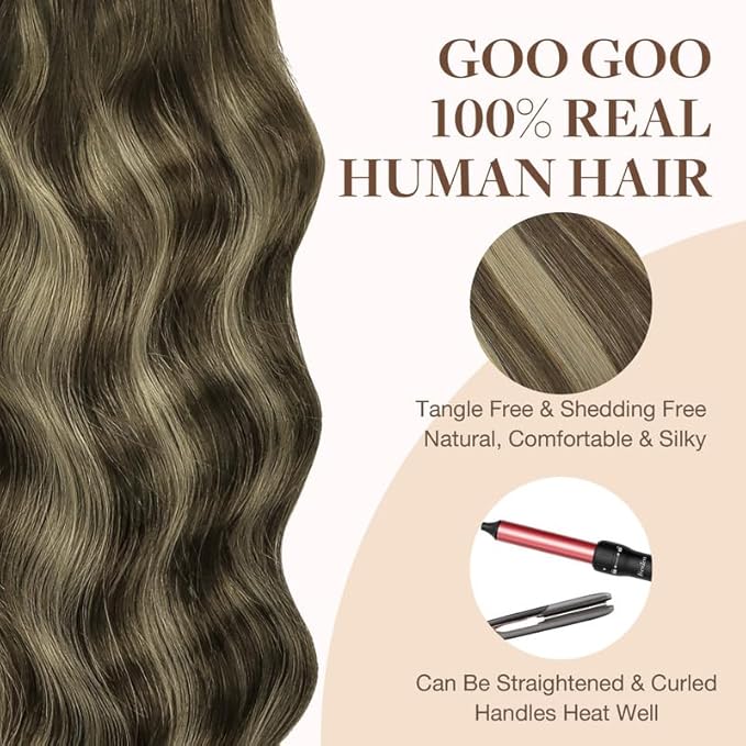 GOO GOO Tape in Hair Extensions Tape 201, 4/26/4 Balayage Chocolate Brown to Honey Blonde, 14inch 25g 10pcs
