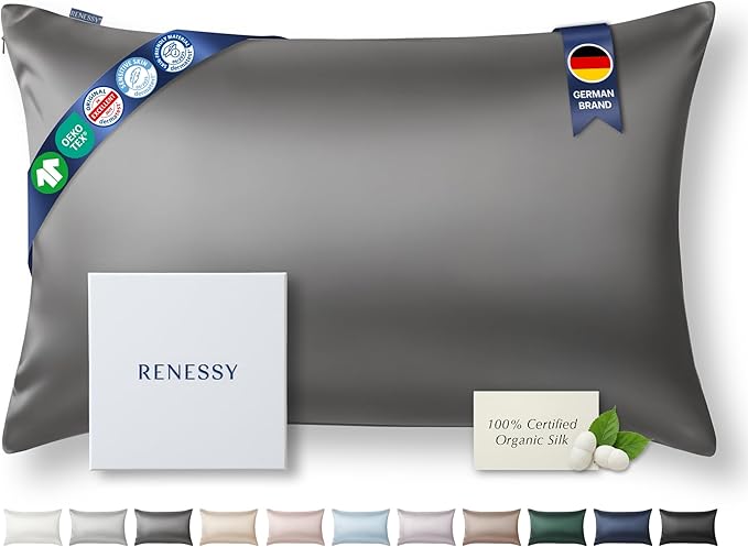 Premium Silk Pillowcase 100% Organic Mulberry Silk, 22 Momme, Grade 6A - Oeko-Tex Certified in Germany - Luxury for Hair & Skin, 1 Piece (Queen Size 20x30 Inches, Graphite Grey)