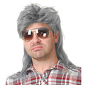 Kaneles Grey Mullet Wigs for Men 80s Retro Cosplay Halloween Costume Wig Funny Rocker Hair Male Wig(Grey)