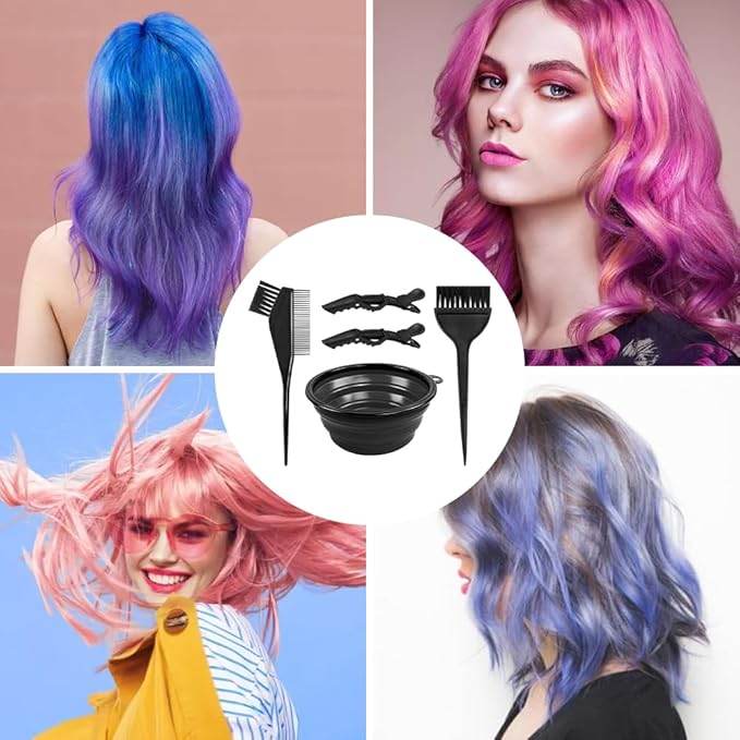 EMVANV 5 PCs Hair Dyeing Set,Hair Dye Coloring Kit Hair Bleach Kit Hair Coloring Tool with Folding Bowl Dyeing Brush Dyeing Comb and Hairpin(Black)