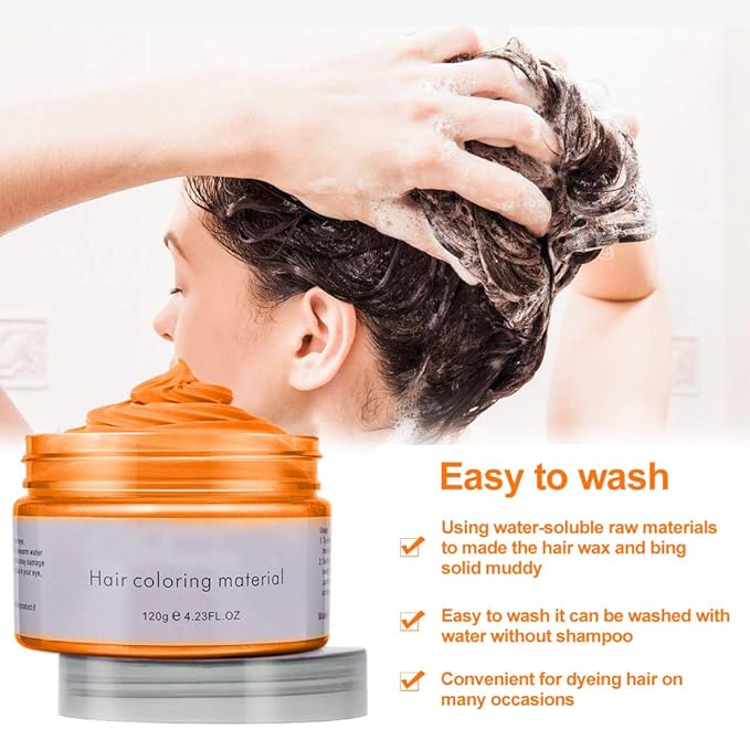 Temporary Hair Color Wax Dye,Hair Spray Color, Natural Hair Wax Color, Kids Temporay Hair Wax Dye Ash for Halloween Cosplay,Party,Masquerade (Orange, 120g)