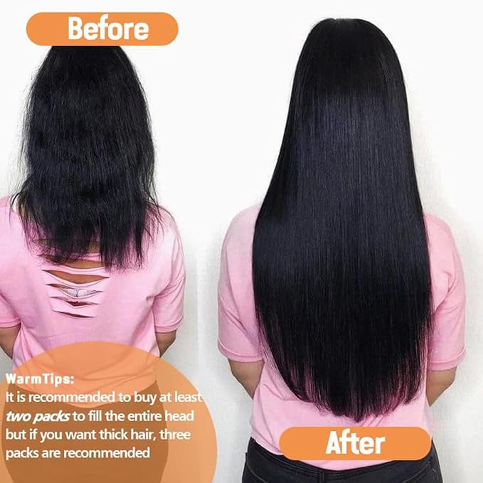 30Inch Clip in Hair Extensions Real Human Hair Straight 8Pcs Remy Hair Extensions Clip in Human Hair with 18Clips Double Lace Weft 120g Natural Color