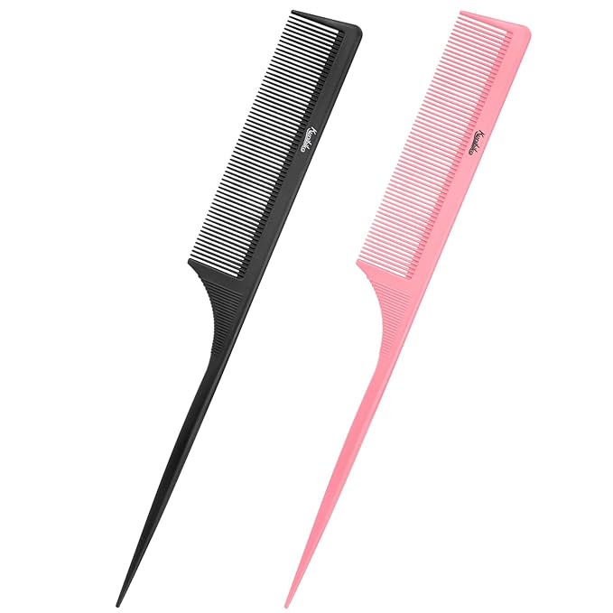Rat Tail Comb 2Pcs Rat Combs for Women, Fine Tooth Parting Tip Carbon Fiber Root Teasing Anti Static Hair Comb, for Styling （Black,Pink ）