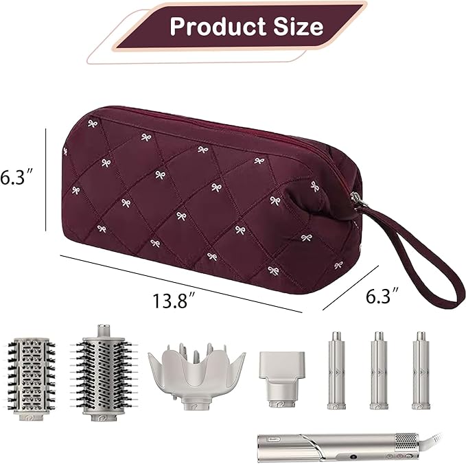Large Quilted Hair Tools Travel Bag with Bow Pattern,Waterproof Hair Styling Accessories Storage Case for Shark FlexStyle, Dyson Airwrap Hair Dryer, Curling Iron, Revlon Hair Tools(Wine Red)