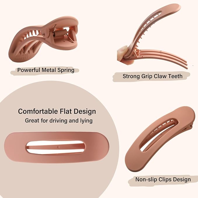 4 PCS Flat Claw Clips, Large Lay Flat Hair Clips for Women Girls, Strong Hold Non-slip Hair Claws for Thick Thin Hair (Matte 4)