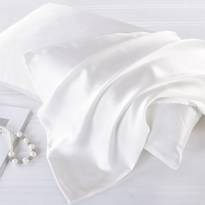 White Silk Pillow Cases King with Zipper Made in USA, Real 22 Momme Mulberry Silk Pillowcase for Hair and Skin, Premium Pillow Cover, 100% Organic, Anti Acne, 1 Pc 20"x36" (King, White)