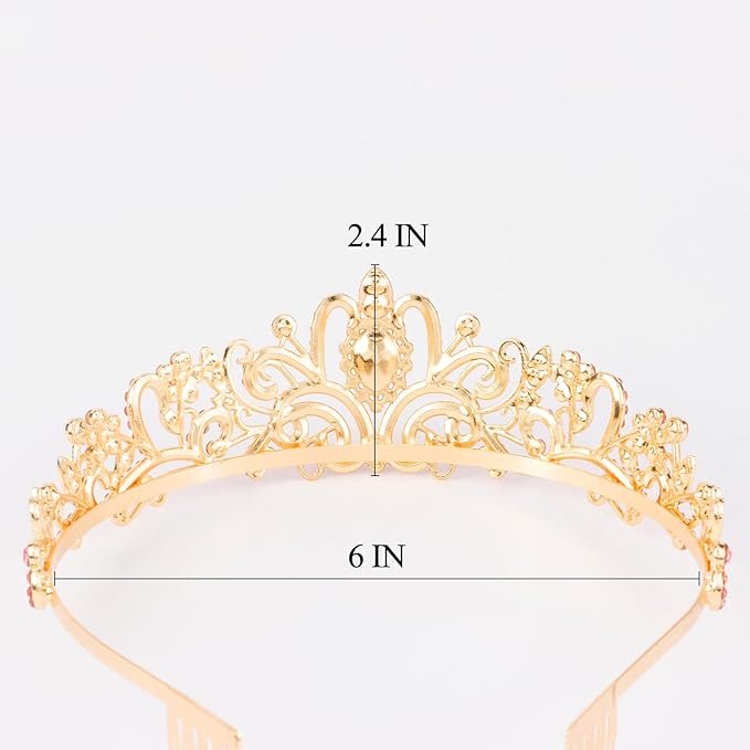 Didder Gold Pink Tiara and Crowns - Elegant Prom Tiara for Women and Girls - Bridal, Birthday, Halloween Party